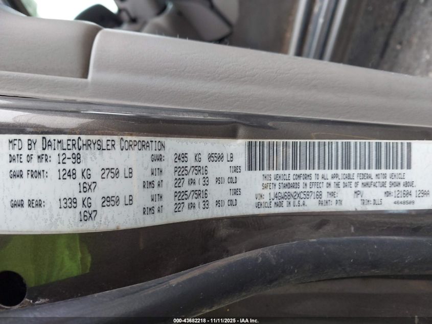 1999 Jeep Grand Cherokee Limited VIN: 1J4GW68N2XC597168 Lot: 43682218