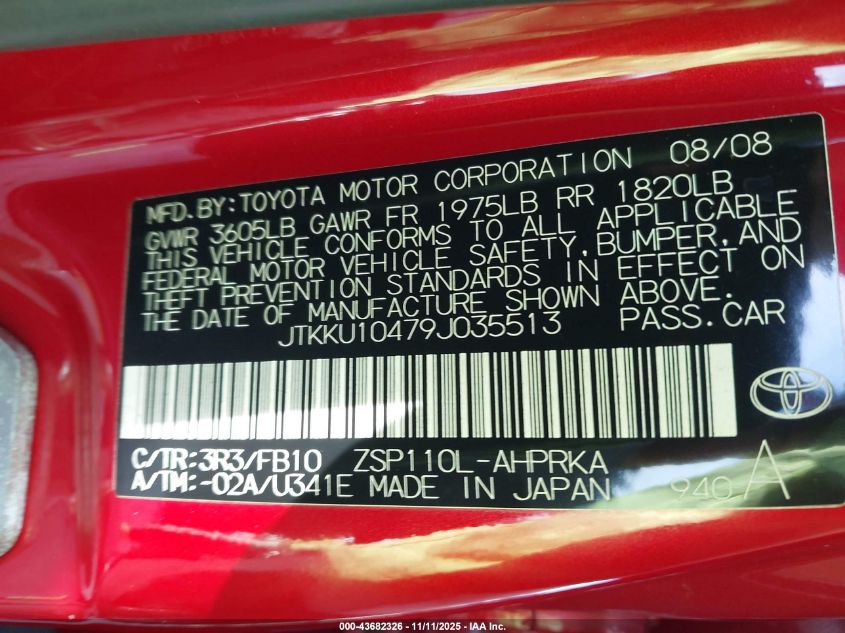 2009 Scion Xd VIN: JTKKU10479J035513 Lot: 43682326