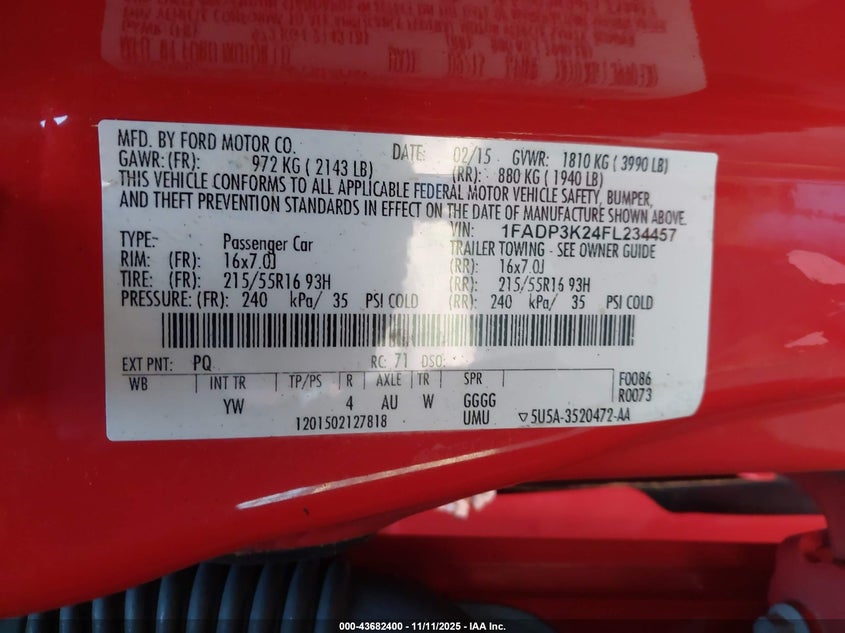 2015 FORD FOCUS SE - 1FADP3K24FL234457