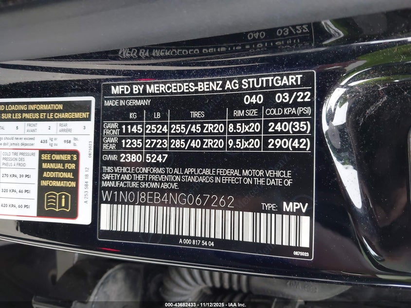 2022 Mercedes-Benz Glc Glc 300 VIN: W1N0J8EB4NG067262 Lot: 43682433