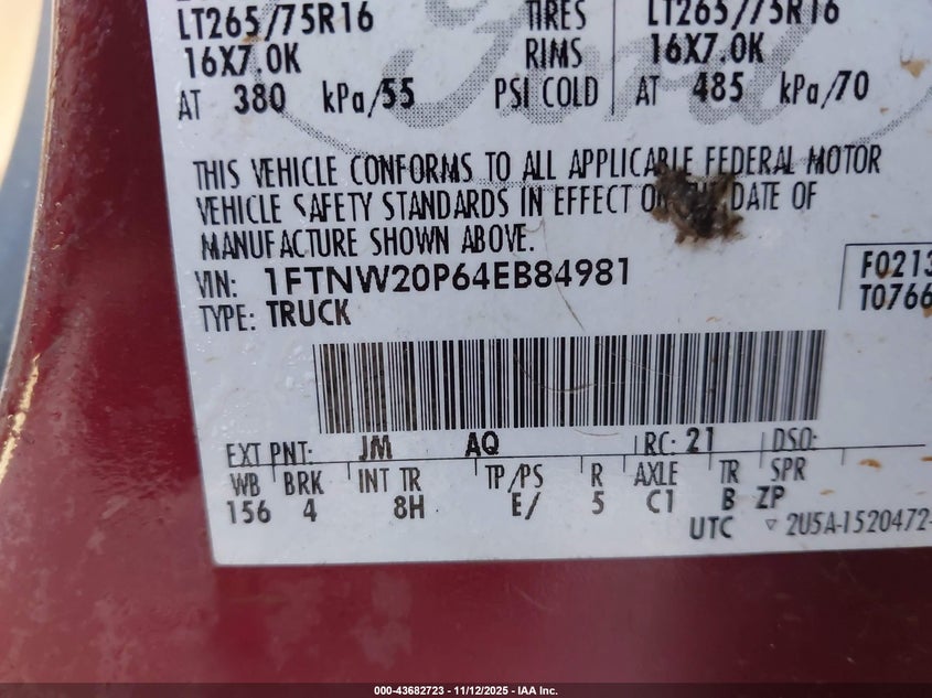 1FTNW20P64EB84981 2004 FORD F250 photo no. 9