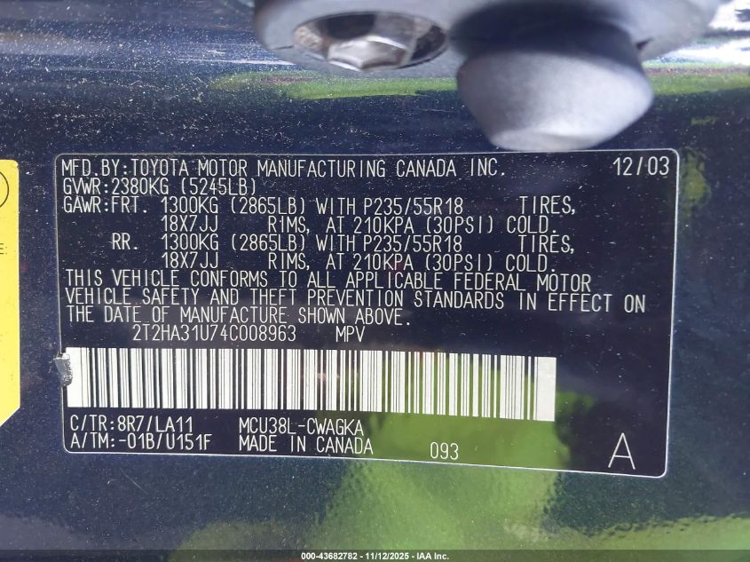 2004 Lexus Rx 330 VIN: 2T2HA31U74C008963 Lot: 43682782