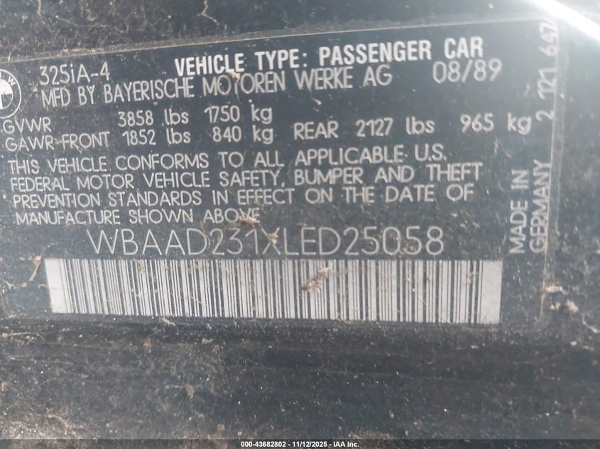 WBAAD231XLED25058 1990 BMW 3ER photo no. 9