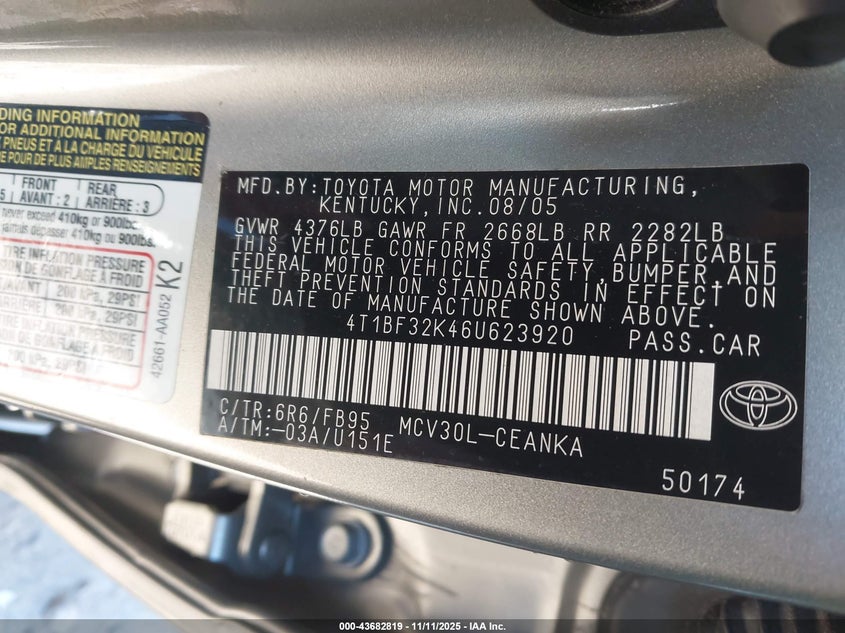 4T1BF32K46U623920 2006 TOYOTA CAMRY photo no. 9