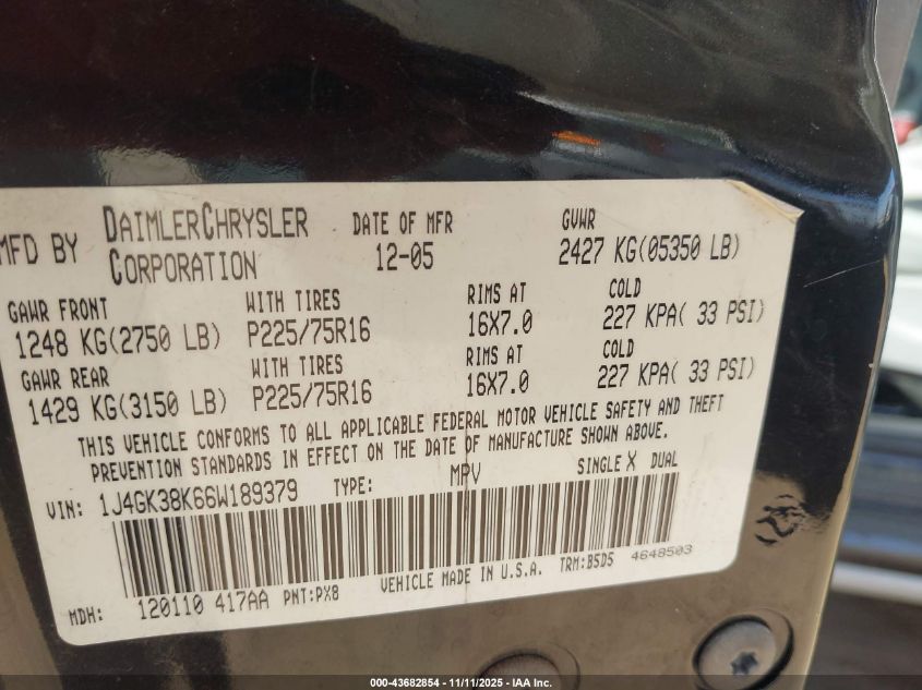 2006 Jeep Liberty Renegade VIN: 1J4GK38K66W189379 Lot: 43682854