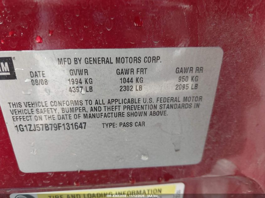 2009 Chevrolet Malibu Lt VIN: 1G1ZJ57B79F131647 Lot: 43682856