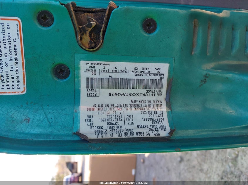 1992 Ford Ranger Super Cab VIN: 1FTCR15XXNTA43670 Lot: 43682887