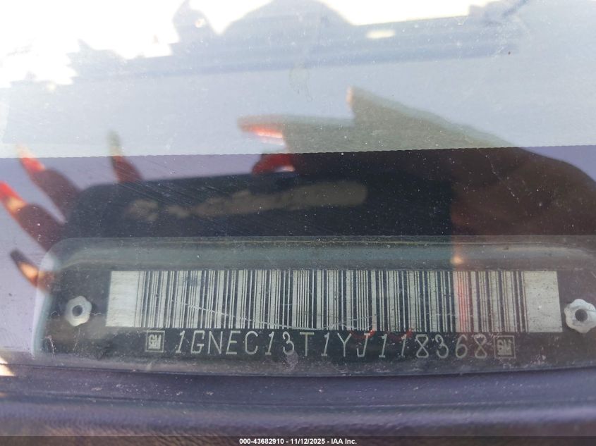 2000 Chevrolet Tahoe All New Lt VIN: 1GNEC13T1YJ118368 Lot: 43682910