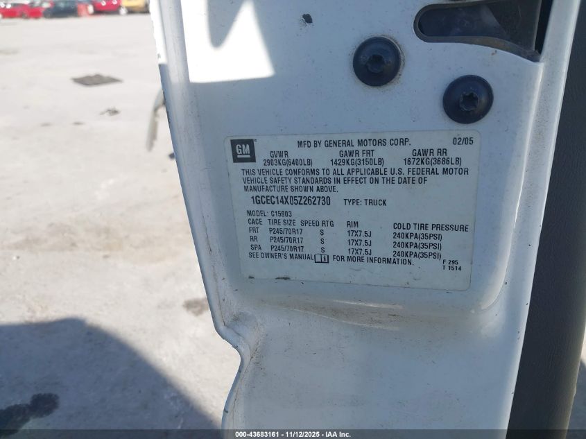 2005 Chevrolet Silverado 1500 Work Truck VIN: 1GCEC14X05Z262730 Lot: 43683161