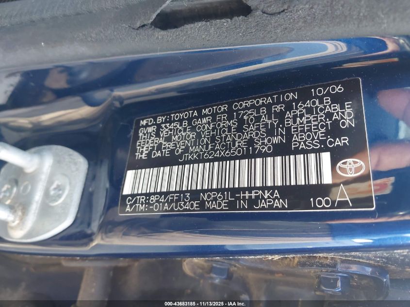 2006 Scion Xa VIN: JTKKT624X65011790 Lot: 43683185