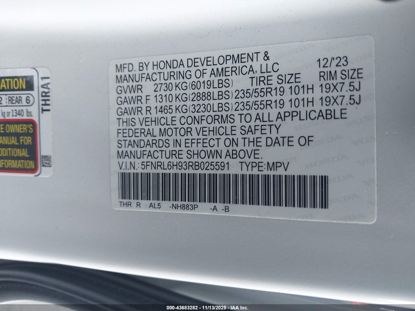 5FNRL6H93RB025591 2024 HONDA ODYSSEY photo no. 9