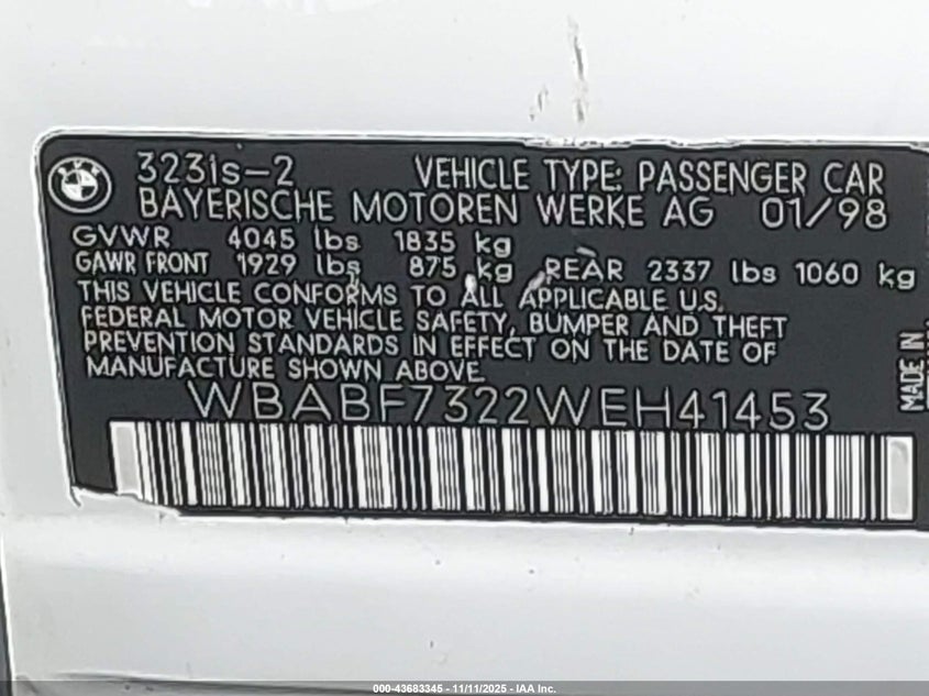WBABF7322WEH41453 1998 BMW 3ER photo no. 9
