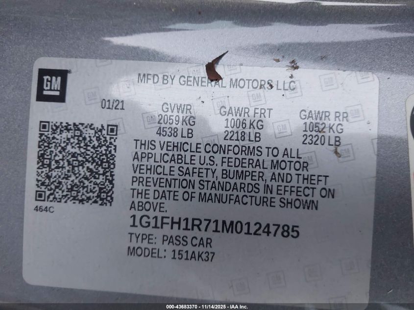 2021 Chevrolet Camaro Rwd 2Ss VIN: 1G1FH1R71M0124785 Lot: 43683370