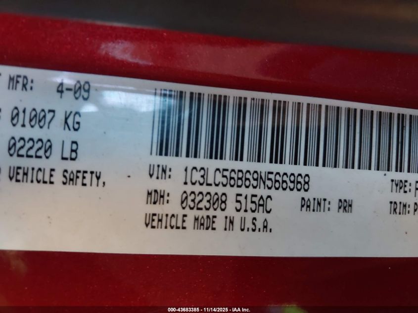 2009 Chrysler Sebring Touring VIN: 1C3LC56B69N566968 Lot: 43683385