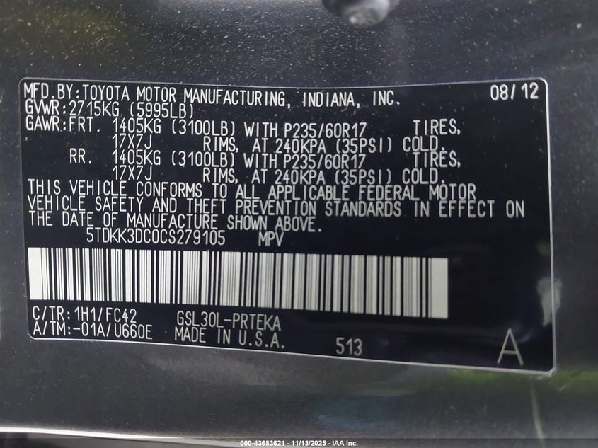 5TDKK3DC0CS279105 2012 TOYOTA SIENNA photo no. 9