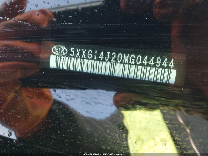 2021 Kia K5 Lxs VIN: 5XXG14J20MG044944 Lot: 43683668