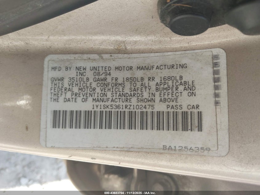 1Y1SK5361RZ102475 1994 GEO PRIZM photo no. 9