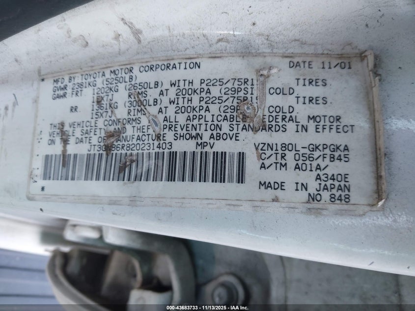 JT3GN86R820231403 2002 TOYOTA 4RUNNER photo no. 9