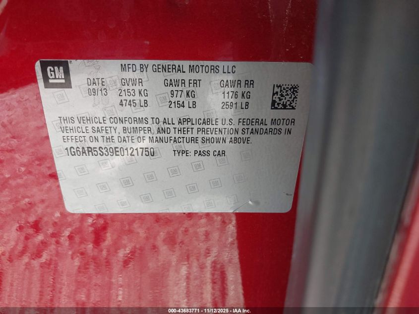 2014 Cadillac Cts Luxury VIN: 1G6AR5S39E0121750 Lot: 43683771