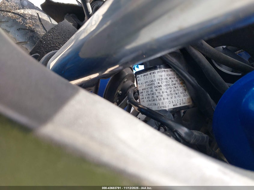 2008 Kawasaki Ex250 J VIN: JKAEXMJ188DA12267 Lot: 43683791