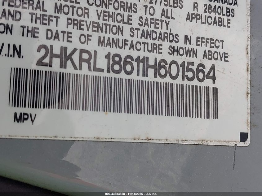 2001 Honda Odyssey Ex VIN: 2HKRL18611H601564 Lot: 43683828