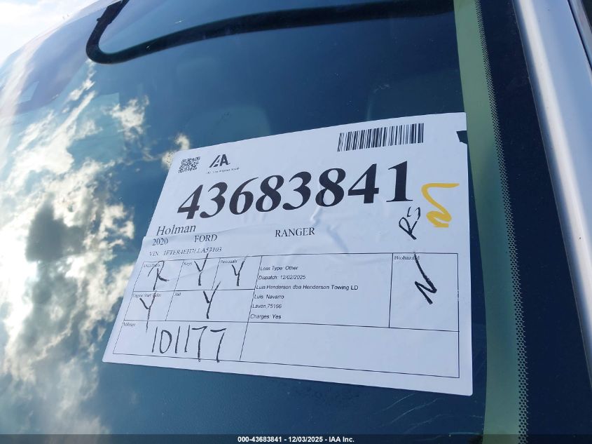 2020 Ford Ranger Xl VIN: 1FTER4EH3LLA53103 Lot: 43683841