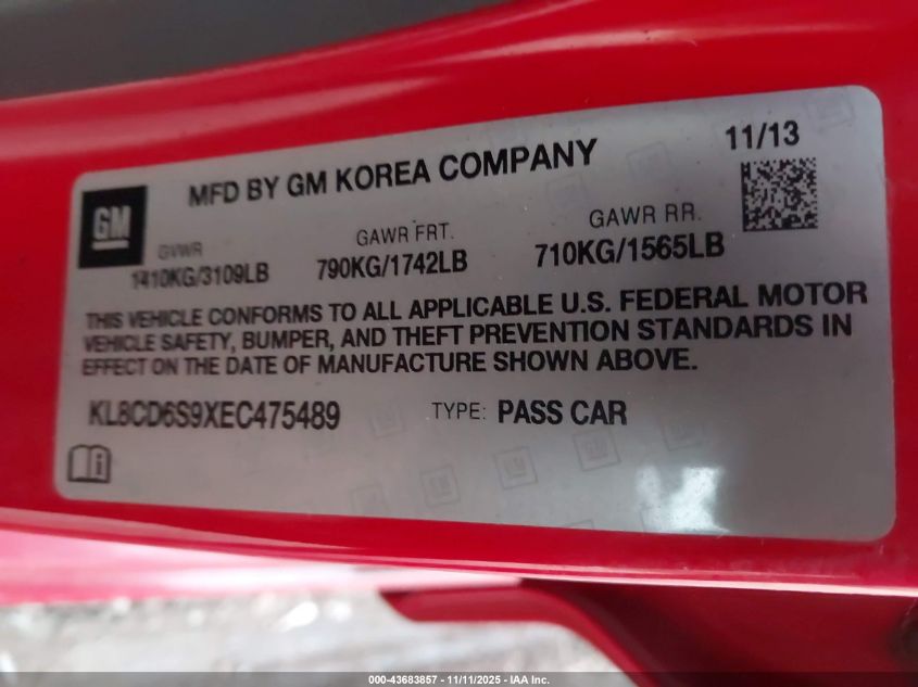 2014 CHEVROLET SPARK 1LT AUTO - KL8CD6S9XEC475489