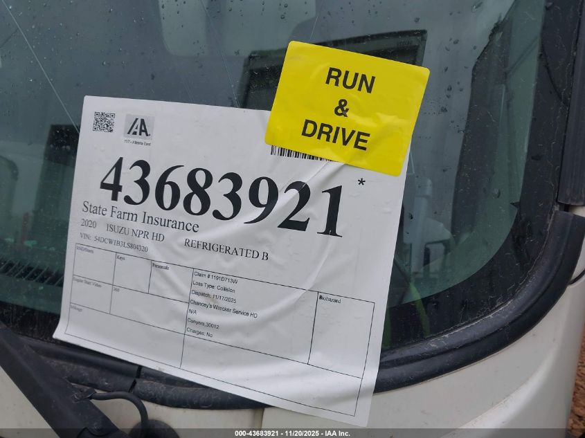 2020 Isuzu Refrigerated Box VIN: 54DCW1B3LS804320 Lot: 43683921