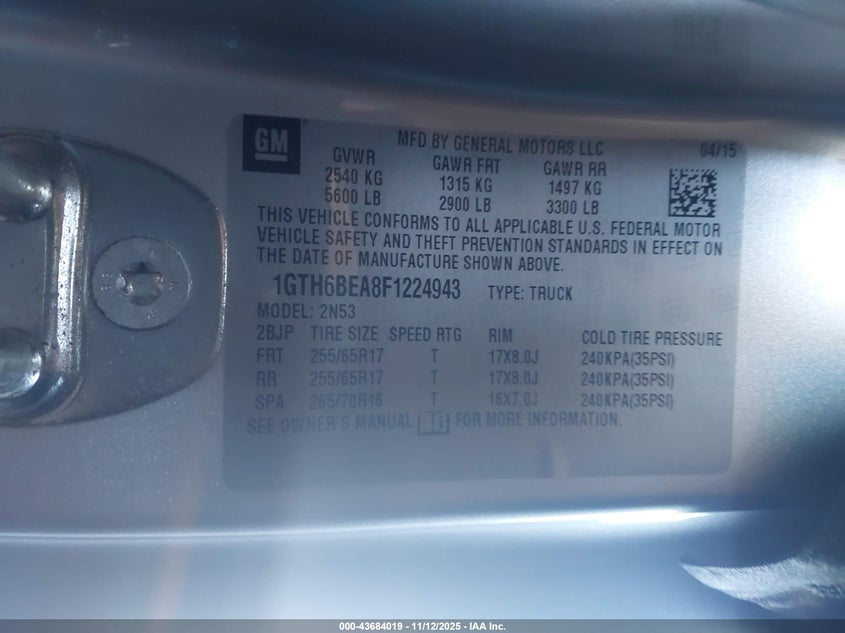1GTH6BEA8F1224943 2015 GMC CANYON photo no. 9