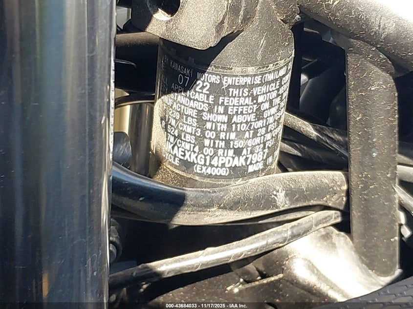 2023 Kawasaki Ex400 VIN: JKAEXKG14PDAK7987 Lot: 43684033