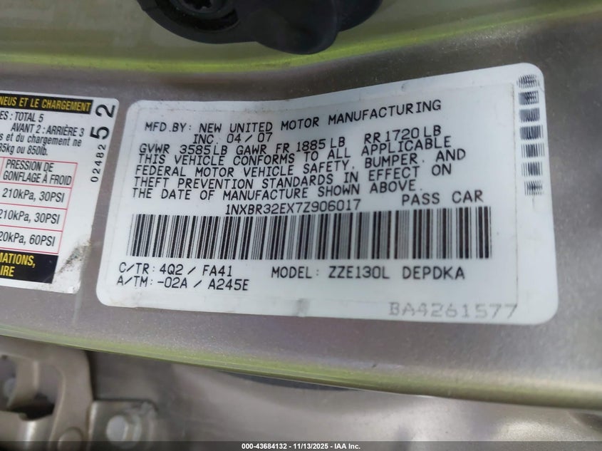 1NXBR32EX7Z906017 2007 TOYOTA COROLLA photo no. 9