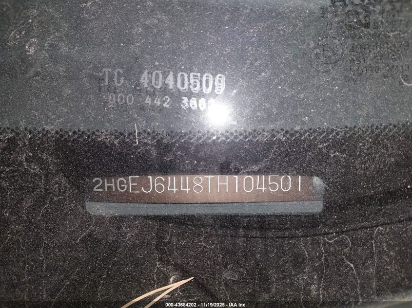 1996 Honda Civic Dx VIN: 2HGEJ6448TH104501 Lot: 43684202