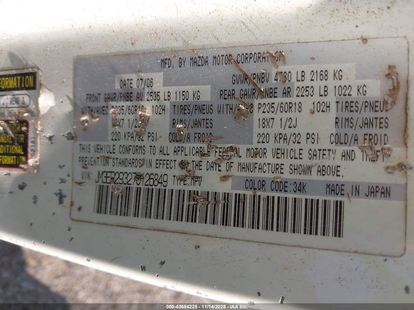 2007 Mazda Cx-7 Grand Touring VIN: JM3ER293270126849 Lot: 43684225