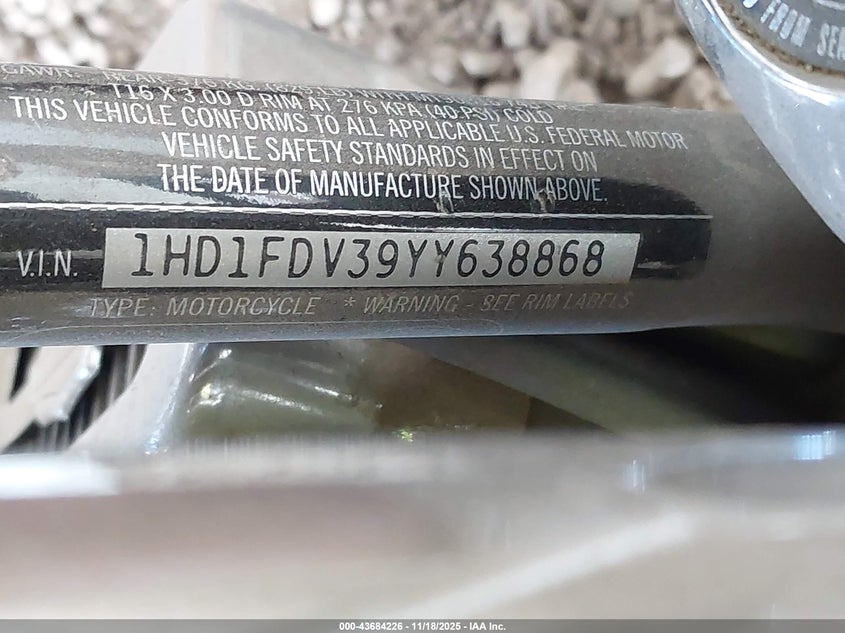 2000 Harley-Davidson Flhr VIN: 1HD1FDV39YY638868 Lot: 43684226