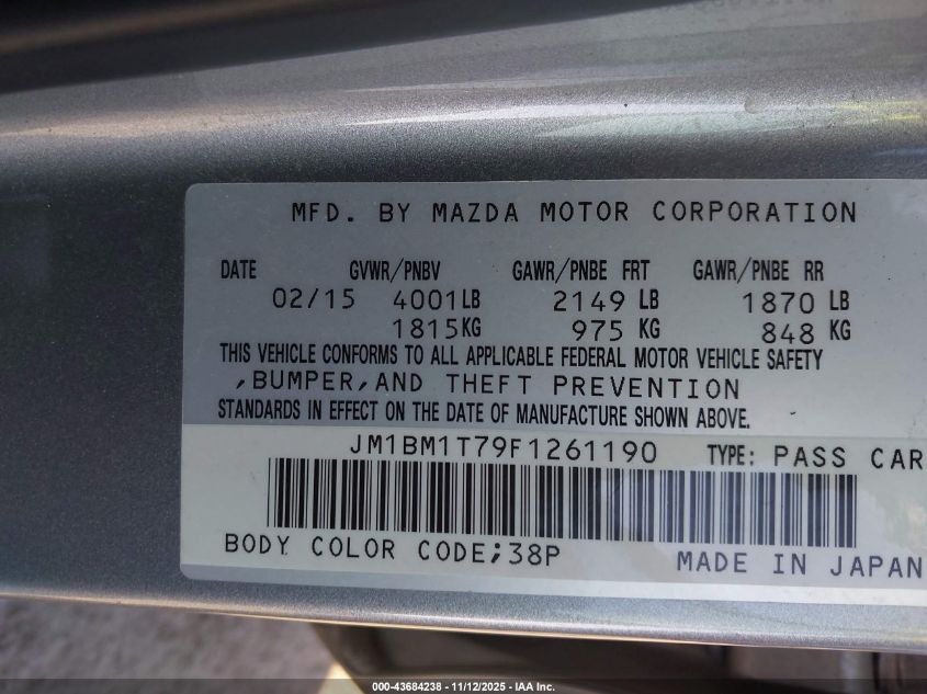 2015 Mazda Mazda3 I Sv VIN: JM1BM1T79F1261190 Lot: 43684238