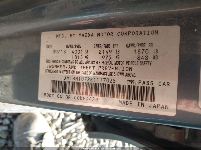 2014 Mazda Mazda3 I Sport VIN: JM1BM1U72E1117025 Lot: 43684273