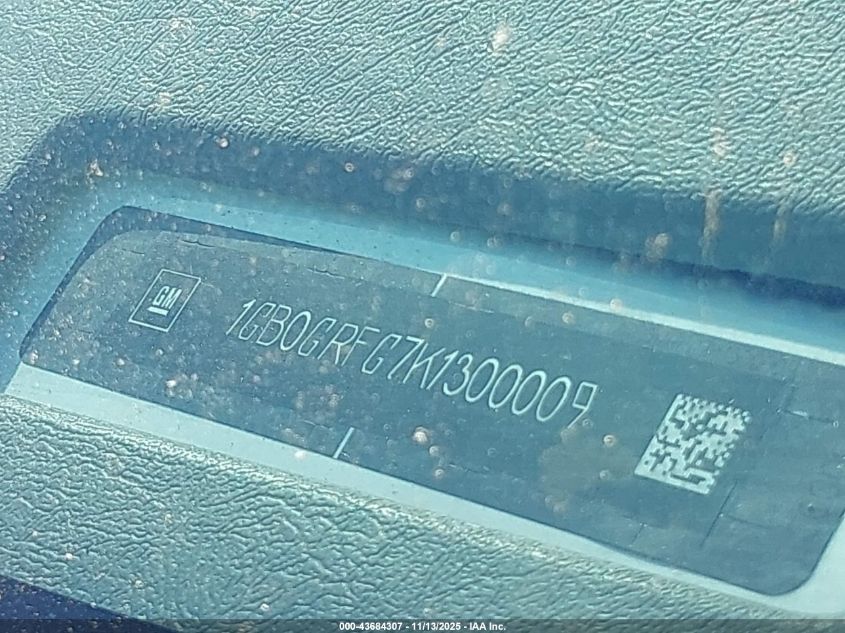 2019 Chevrolet Express Cutaway Work Van VIN: 1GB0GRFG7K1300009 Lot: 43684307