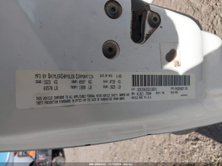 2005 Dodge Neon Sxt VIN: 1B3ES56C65D166541 Lot: 43684322