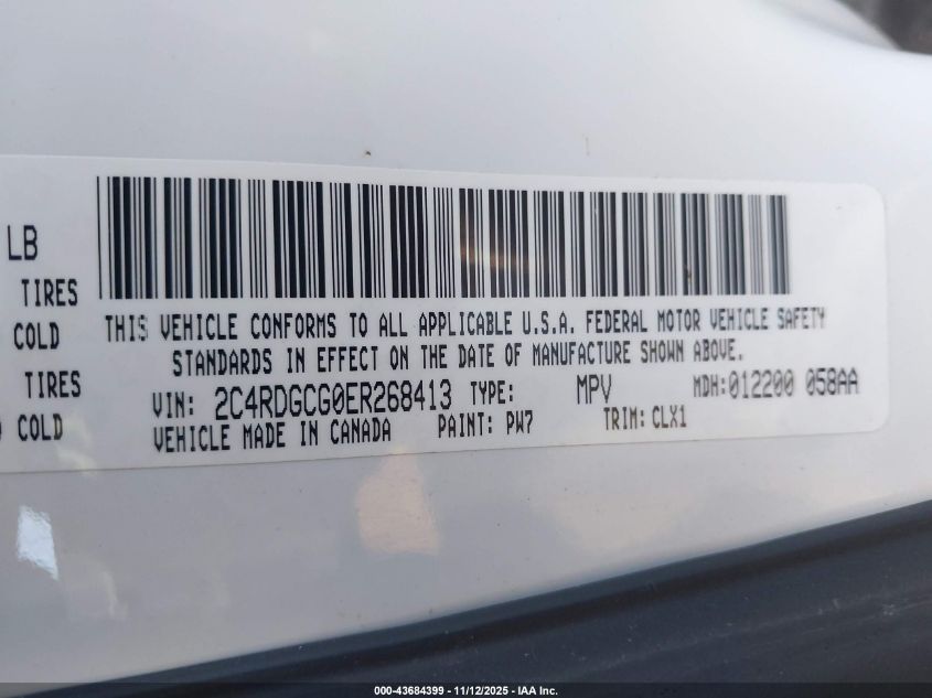 2014 Dodge Grand Caravan Sxt 30Th Anniversary VIN: 2C4RDGCG0ER268413 Lot: 43684399