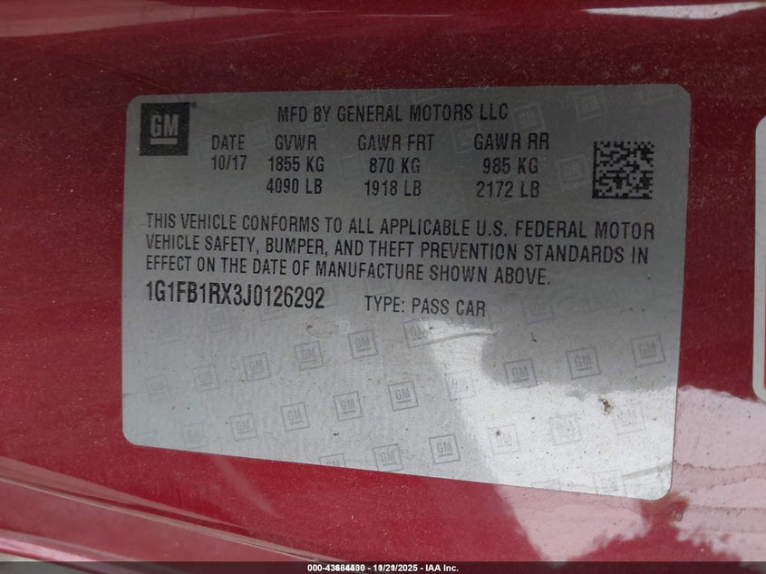 1G1FB1RX3J0126292 2018 CHEVROLET CAMARO photo no. 9