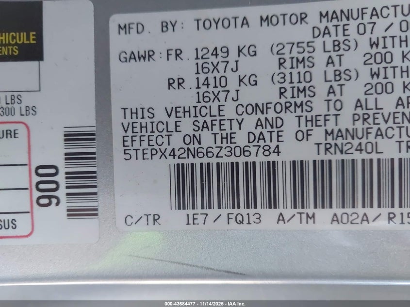 5TEPX42N66Z306784 2006 TOYOTA TACOMA photo no. 9