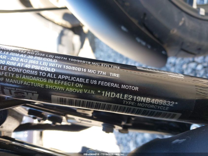 2022 Harley-Davidson Xl883 N VIN: 1HD4LE219NB409832 Lot: 43684519