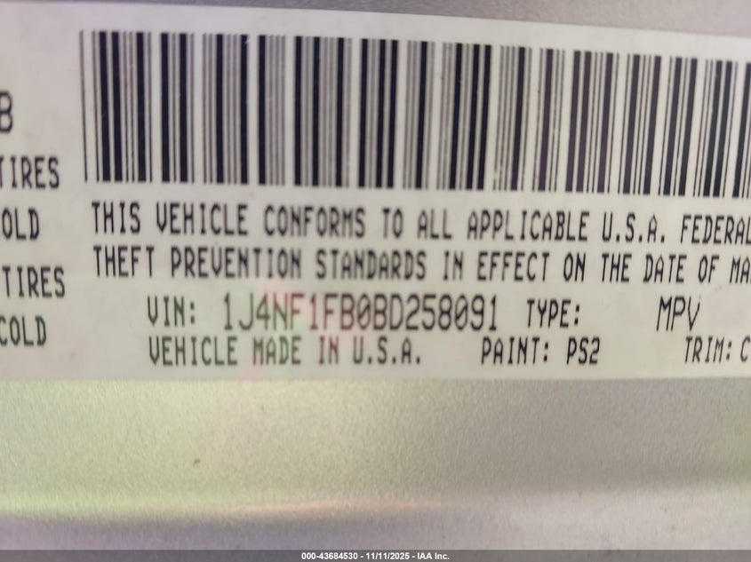 1J4NF1FB0BD258091 2011 JEEP COMPASS photo no. 9