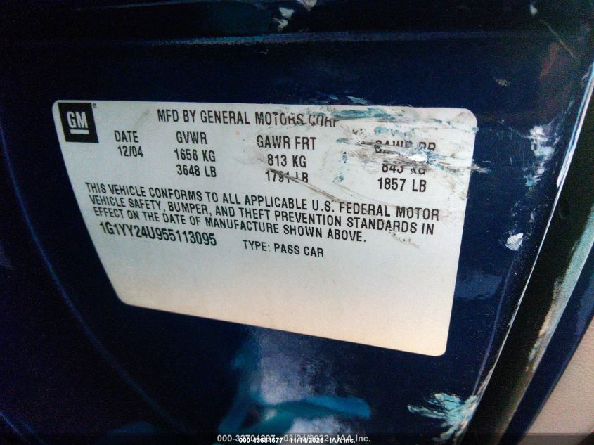 2005 Chevrolet Corvette VIN: 1G1YY24U955113095 Lot: 43684677