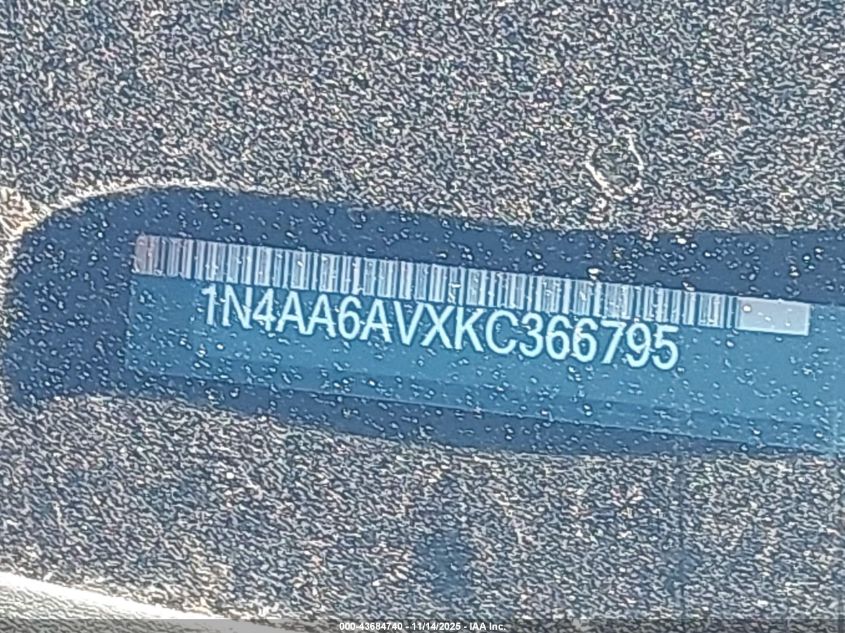 2019 Nissan Maxima VIN: 1N4AA6AUXKC366795 Lot: 43684740