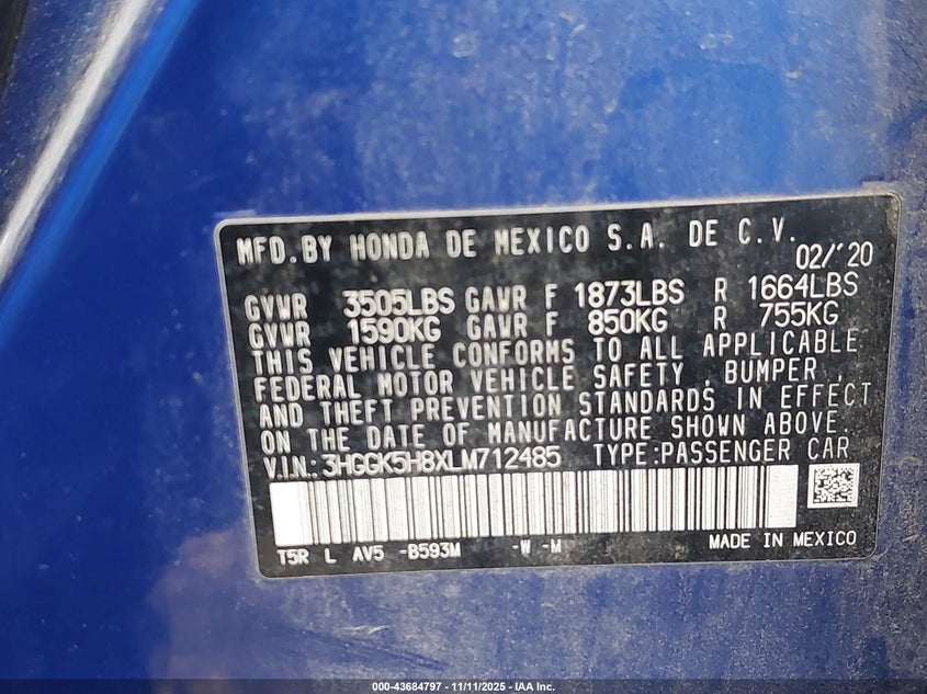 2020 HONDA FIT EX 3HGGK5H8XLM712485