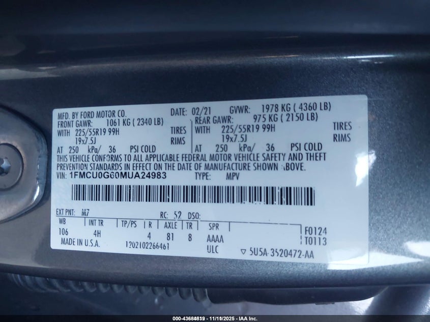1FMCU0G60MUA24983 2021 FORD ESCAPE photo no. 9