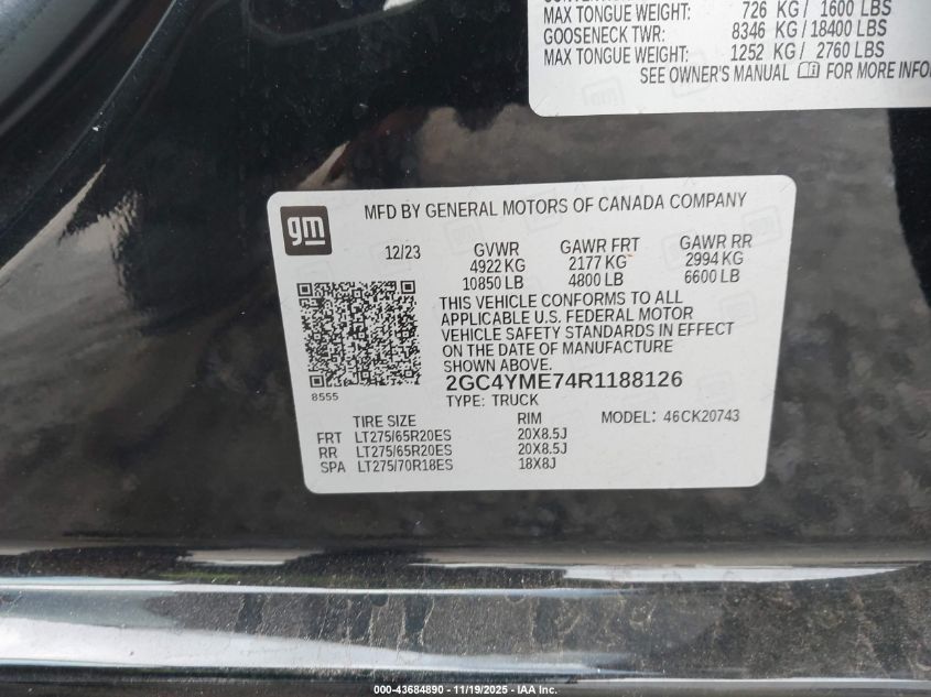 2024 Chevrolet Silverado 2500Hd 4Wd Standard Bed Custom VIN: 2GC4YME74R1188126 Lot: 43684890