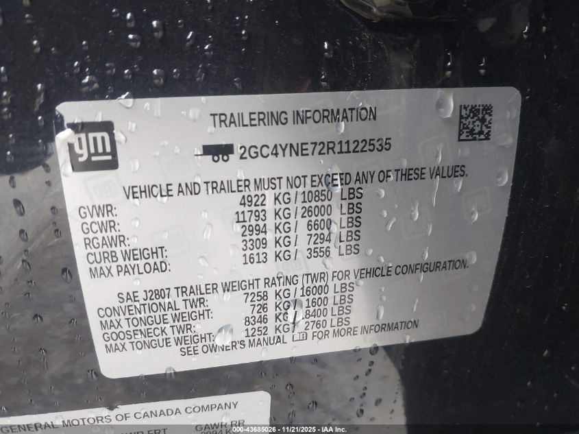 2024 Chevrolet Silverado 2500Hd 4Wd Standard Bed Lt VIN: 2GC4YNE72R1122535 Lot: 43685026