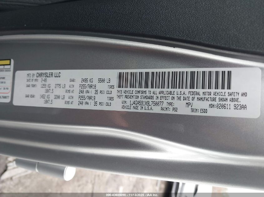 2009 Jeep Wrangler Unlimited Sahara VIN: 1J4GA591X9L750077 Lot: 43685098